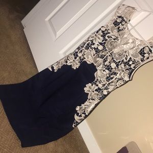 Navy and cream lace dress